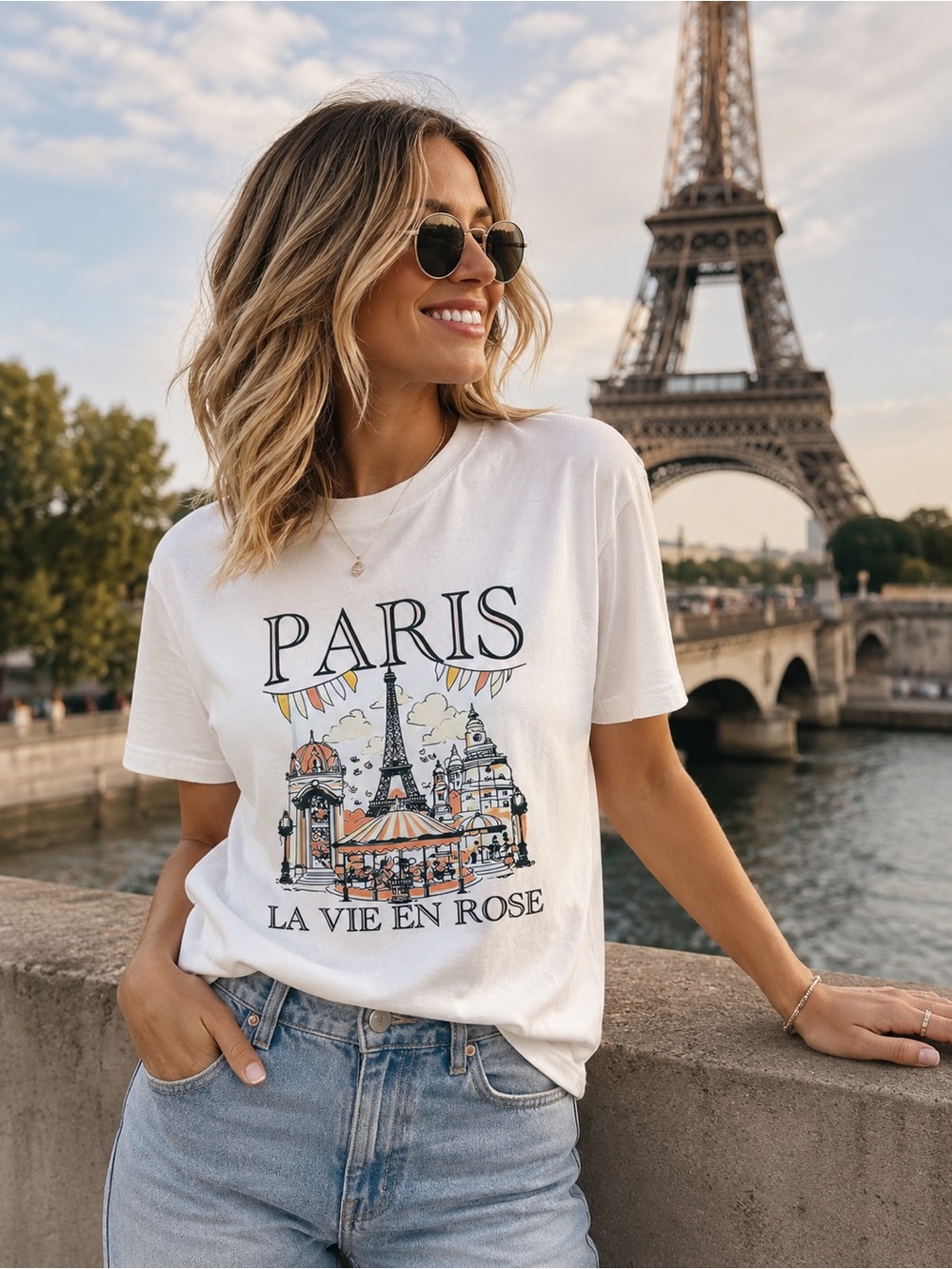 Paris La Vie En Rose Graphic Tee - White Size Large